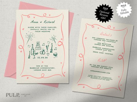 Quirky Wedding Invitations, Hand Drawn Invitation, Hand Drawn Wedding, Quirky Wedding, Wedding Mood Board, Wedding Mood, Wedding Invite, Wedding Templates, Wedding Stationary