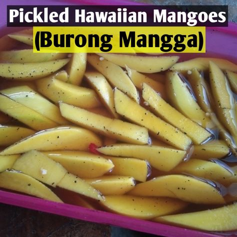 How to Make Pickled Hawaiian Mangoes (Burong Mangga). Try this recipe for sweet, tangy, and spicy pickled Hawaiian mangoes, known as burong mangga in the Philippines. Pickle Mango Hawaiian Recipe, Pickled Mango Hawaiian Recipe, Pickled Mango Recipe, Filipino Barbecue, Pickle Mango Recipe, Pickled Fruit, Pickled Mango, Mango Recipe, Filipino Foods