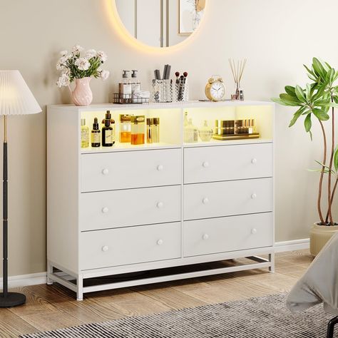 Wide Dresser for Bedroom with Charging Station - Bed Bath & Beyond - 40307953 Dresser Tv Stand Bedroom, Tv Stand Bedroom, Dresser Modern Design, White Wood Dresser, Light Wood Dresser, Dresser Tv, Dresser Tv Stand, Dresser With Tv, Wide Dresser