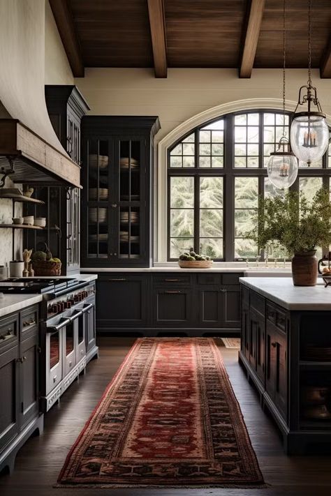 40+ Aesthetic Moody Farmhouse Kitchen Ideas Farmhouse Kitchen Ideas Rustic, Kitchen Ideas Rustic Modern, Moody Farmhouse, Black Kitchen Design, 40 Aesthetic, Moody Kitchen, Modern Black Kitchen, Cabin Kitchen, Modern Colonial