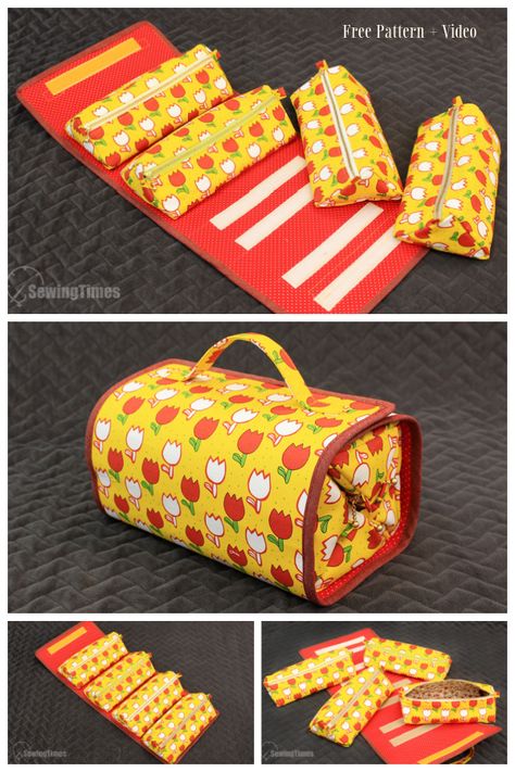 DIY Rollie Pollie Travel Organizer Sewing Pattern | Fabric Art DIY Sewing Travel Organizer, Diy Travel Makeup Organizer, Diy Travel Bags, Sew Travel Accessories, Travel Sewing Projects, Sew Organizer, Diy Travel Organizer, Sewing Travel Accessories, Sewing Organizer Pattern