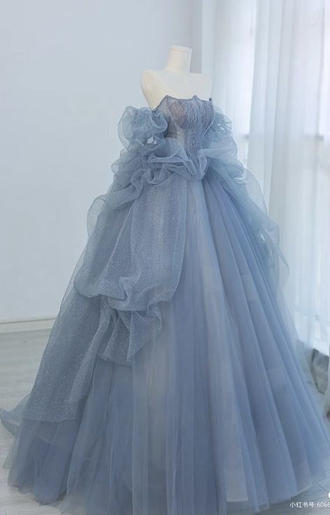 dusty blue ballgown Pale Blue Ball Gown, Blue Ballgown, Debut Dresses, Debut Gowns, Dreamy Gowns, Blue Ball Gowns, Quinceanera Dresses Blue, Gowns Dresses Elegant, Royal Dresses