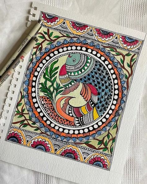 Best Madhubani Paintings, Traditional Madhubani Art Krishna, Madhubani Art On Canvas, Madhubani Mandala Art, Traditional Mandala Art, Mithila Painting Design, Madhubani Art Design Indian Paintings, Madhubani Paintings On Canvas, Madhubani Paintings Traditional Krishna