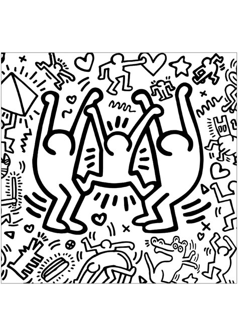 Keith Haring Prints, Famous Pop Art, Art Coloring Pages, Pop Art Tattoos, Keith Haring Art, Pop Art Coloring Pages, Haring Art, Pop Art Colors, Coloring Page For Adults