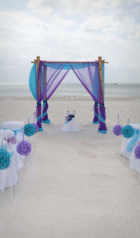 Purple Turquoise Wedding, Beach Wedding Purple, Purple Decorations, Beach Wedding Decorations Reception, Purple Beach, Wedding Setup, Wedding Colors Purple, Wedding Purple, Orchid Wedding