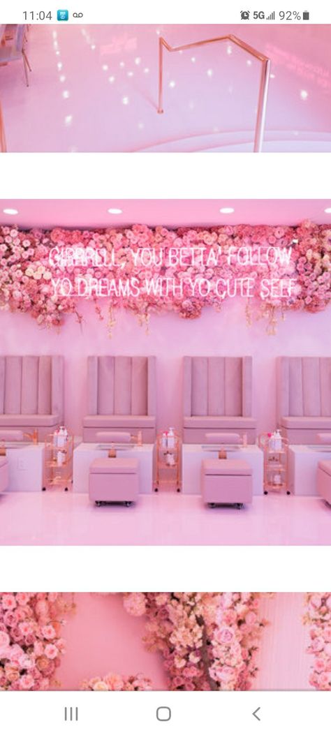 Pink Spa Aesthetic, Nail Room Ideas, Pink Rooms, Spa Room Decor, Pink Bathroom Decor, Nail Salon Decor, Spa Ideas, Work Space Decor, Nail Room