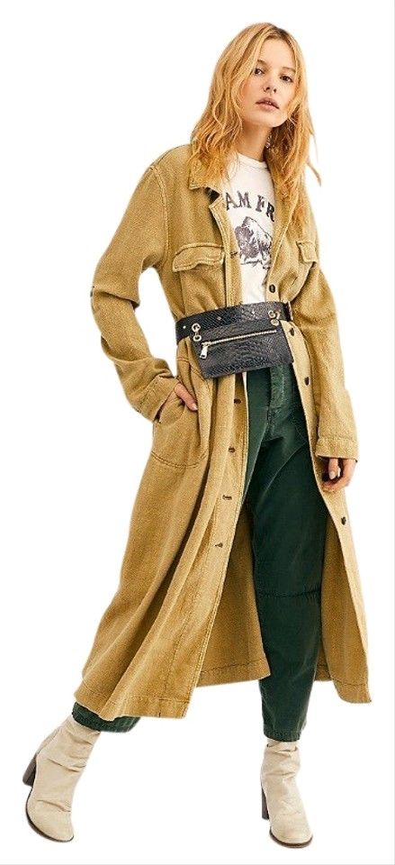 Army Green Pants, Duster Jacket, Free People Store, Dress Appropriately, Long Trench Coat, Date Night Dresses, Spring Jackets, Green Button, Green Pants