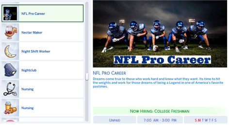 Mod The Sims - NFL Pro Career Sims Jobs, Sims College, Sims 4 Cc Careers, Sims 4 College, Sims Animations, Sims 4 Careers, Sims 4 Cute Cc, Sims 4 Gameplay Mods, Sims Traits