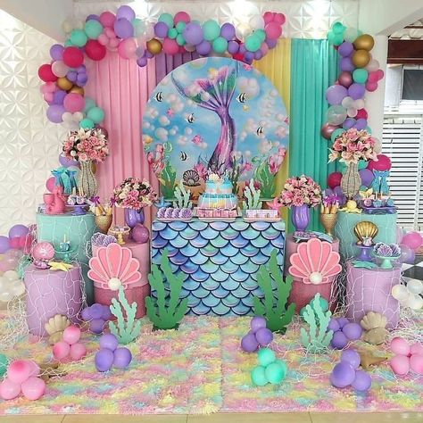 30th Birthday Background, Star Backdrop, Ariel Birthday Party, Birthday Party Decorations For Adults, 1st Birthday Girl Decorations, Mermaid Birthday Party Decorations, Mermaid Theme Birthday Party, Ariel Birthday, 5 Birthday