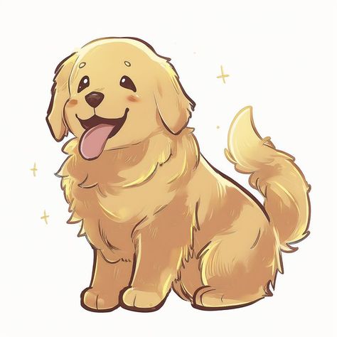 Cute Dog Art Cartoon, Animal Chibi Drawing, Cute Dog Pfp Drawing, Chibi Golden Retriever, Drawing Dog Cute, Dogs Drawing Cute, Chibi Dog Base, Dog Images Drawing, Cute Puppies Drawing