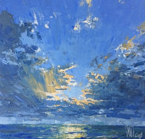 Blue Painting Aesthetic, Blue Aesthetic Art, Blue Impressionism, Blue Paintings, Oil Pastel Art, One Chance, Sky Painting, My Idea, Impressionism Art