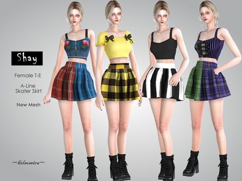 The Sims Resource - SHAY - Skater Skirt Sims 4 Clothes Cc, Sims 4 Cc Download, Polka Dot Crop Top, Clothes Cc, Off Shoulder Crop Top, Sims 4 Cas, Teen Clothing, Female Male, Sims 4 Clothing