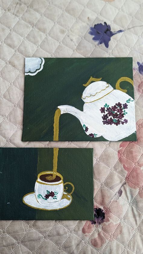 @canvas 
By Samradyni kate Tea Pot Painting, Pot Painting, Wall Canvas Painting, Paint Night, Night Painting, Night Ideas, Tea Pot, Painting On Canvas, Tea Cup