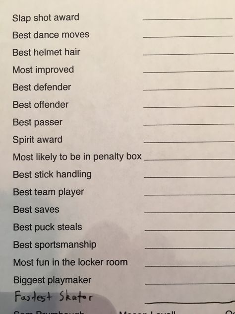 End of the year awards for all! End Of Year Sports Banquet Ideas, Hockey Awards Ideas, Sports Awards Ideas, Baseball Award Ideas, Hockey Banquet Ideas, Softball Awards End Of Season Funny, Hockey Awards For Kids, Hockey Team Gift Ideas, Fun Hockey Team Awards