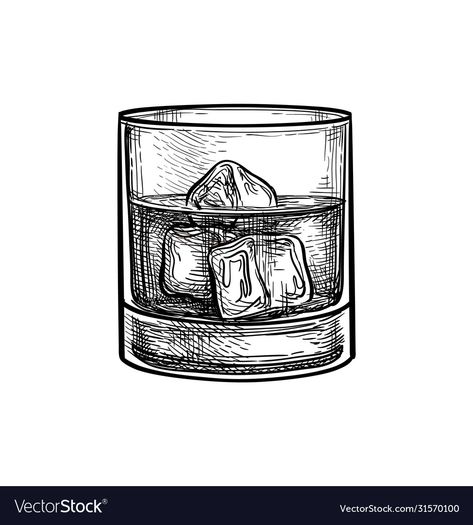 Ice Drawing, Tato Paha, Pen Art Work, Western Tattoos, Doodle Tattoo, Whisky Glass, Engraving Illustration, Background Drawing, Hand Drawn Vector Illustrations