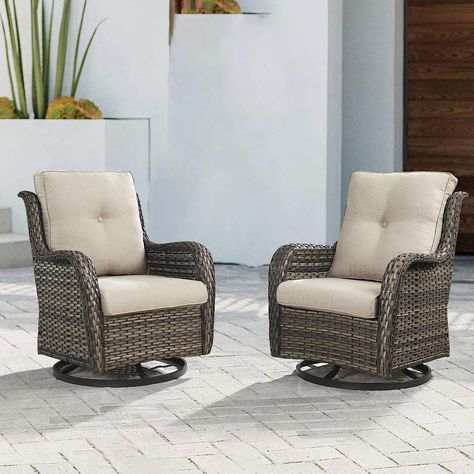 $539.99 Wicker Swivel Chair, Wicker Rocker, Rattan Rocking Chair, Glass Top Side Table, Outdoor Seating Set, Rocking Chair Set, Deck Porch, Rocker Chairs, Patio Rocking Chairs