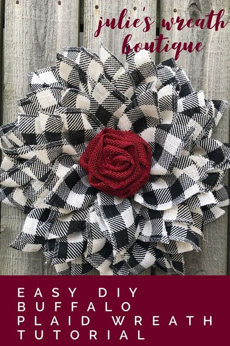 Wreath DIY, Wreath Tutorial, Farmhouse Wreath, Farmhouse Decor, Buffalo Plaid Wreath DIY, Buffalo Plaid Decor, YouTube Video, Tutorial, How To Video, Hobby Lobby Burlap, Make Your Own Wreath, Rose Tutorial, Create a Wreath, Front Door Wreath, Julie’s Wreath Boutique, #frontdoorwreaths #frontdoorflower #homedecor #interiordesignideas Diy Buffalo Plaid Decor, Julies Wreaths Tutorials, Buffalo Plaid Wreaths, Plaid Wreaths, Plaid Decorations, Diy Wreath Tutorial, Diy Burlap Wreath, Buffalo Plaid Christmas Wreath, Sunflower Wreath Diy