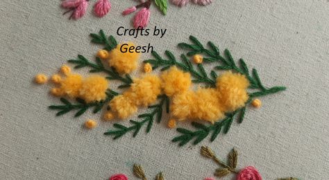 step by step video tutorial Flowers Hand Embroidery, Mimosa Flowers, Pom Flowers, Crochet Collar Pattern, Flower Hand Embroidery, Pom Pom Flowers, Mimosa Flower, Hand Embroidery Videos, Hand Embroidery Tutorial