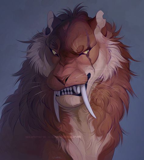 Sabertooth tiger 🦴 commission Saber Tooth Tiger Art, Smilodon Art, Sabretooth Tiger, Sabertooth Tiger, Tiger Mask, Clothing Reference, Lion Pride, Human Reference, Tiger Art