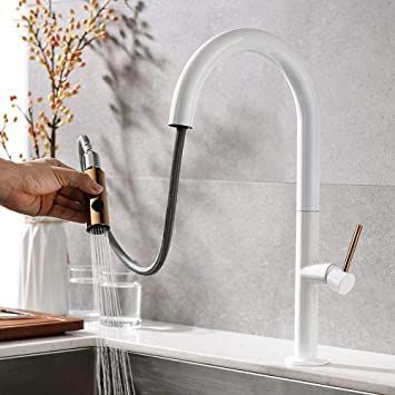 kitchen faucets with pull down sprayer, 2, pull out, kitchen sink, all copper, hot and cold single handle universal swivel, faucet-white Faucet Kitchen, Pull Out Kitchen Faucet, Sink Mixer Taps, Cold And Hot, Kitchen Faucets, Kitchen Sink Faucets, Kitchen Taps, Bathroom Faucet, Mixer Taps