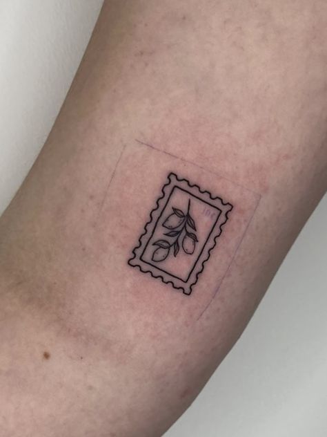 Small Postage Stamp Tattoo, Travel Postage Stamp Tattoo, Olive Branch Postage Stamp Tattoo, Granny Tattoo, Mountain Postage Stamp Tattoo, Italy Post Stamp Tattoo, Post Stamp Tattoo, Postage Stamp Tattoo, Lemon Stamp