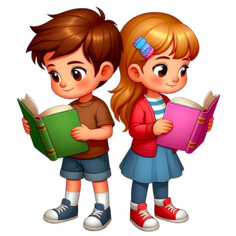 Easter Cartoons, Girl Reading Book, Desain Buklet, School Boy, Girl Reading, Kids Clipart, Beautiful Nature Pictures, Instagram Highlight Icons, الرسومات اللطيفة