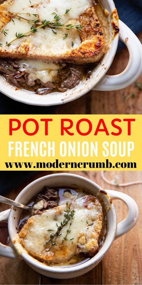 Tender Pot Roast French Onion Soup Pot Roast French Onion Soup, Tender Pot Roast, Roasted Olives, French Onion Soup Recipe, Winter Soup, Soup Appetizers, Winter Soups, Gruyere Cheese, Dinner Appetizers