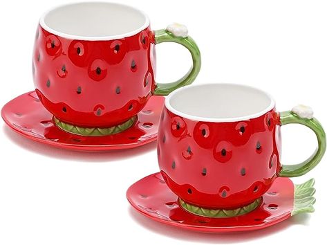 Paper Tea Cups, Coffee Saucer, Stovetop Kettle, Strawberry Tea, Red Cup, Food Shapes, Whistling Tea Kettle, Ceramic Tea Cup, Ceramic Jars