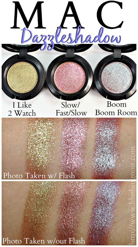 MAC Dazzleshadow Eyeshadow Swatches Mac Dazzleshadow, Mac Makeup Looks, Best Mac Makeup, Eyeshadow Swatches, Metallic Eyes, Metallic Eyeshadow, Lip Gloss Colors, Mac Eyeshadow, Makeup Must Haves