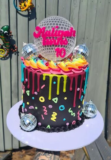 Add some disco flair to your cakes with our "Personalised Disco Cake Topper"! Made of high-quality acrylic, this topper can be personalised with your name for a unique touch. Perfect for all occasions, get yours now! #DiscoCakeTopper #PersonalisedCake #PartyDecor #CakeDecor #AcrylicTopper 🎂✨🕺 #eBay #eBayShop #eBaySeller #CakeTopper #UnitedKingdom #Acrylic Glow In The Dark Disco Cake, Dance Party Birthday Cake Ideas, Neon Disco Birthday Cake, Glow Stick Cake, Dance Party Cake Ideas, Disco Ball Cake Topper, Glow Cake Ideas, 11th Birthday Cake Boy, 80’s Cake