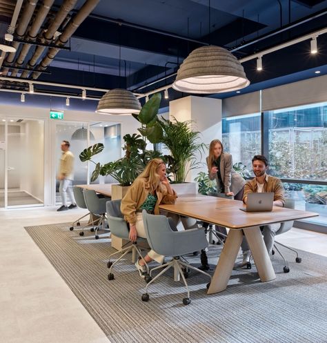 Office Collaboration Space, Warehouse Office Design, Collaboration Area, Office Design Inspiration, Blue Ceilings, Pinterest Room Decor, Collaboration Space, Open Office, Office Snapshots