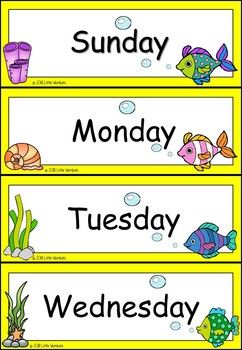 Editable Days of the Week / Months of the Year Classroom Display - Under The Sea Days Of The Week Class Decoration, Days Of The Week Poster Classroom, Months Of The Year Poster, Under The Sea Birthday Wall Classroom, Kindergarten Door, Ocean Animal Flashcards, Ocean Classroom, School Timetable, Animal Printables