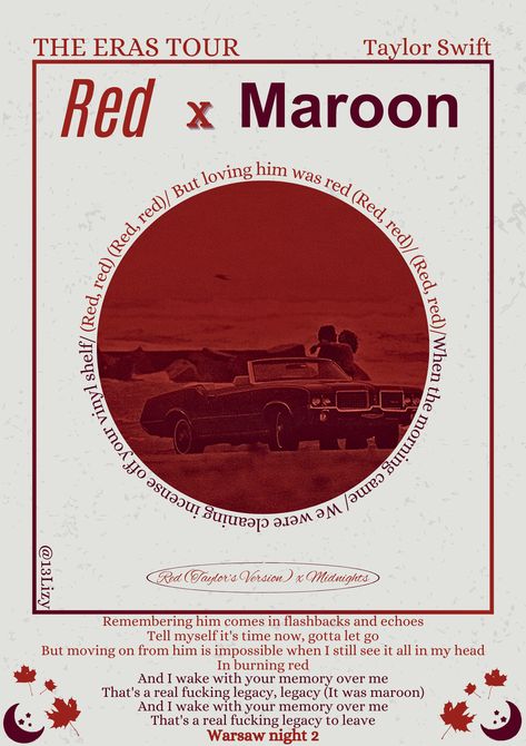 Red X maroon- Taylor Swift- the eras tour- Warsaw night 3- poster Maroon Poster, Maroon Taylor Swift, Maroon Taylor, Warsaw Night, Moving On From Him, Red X, Lockwood And Co, Taylor Swift Posters, Taylor Swift Red