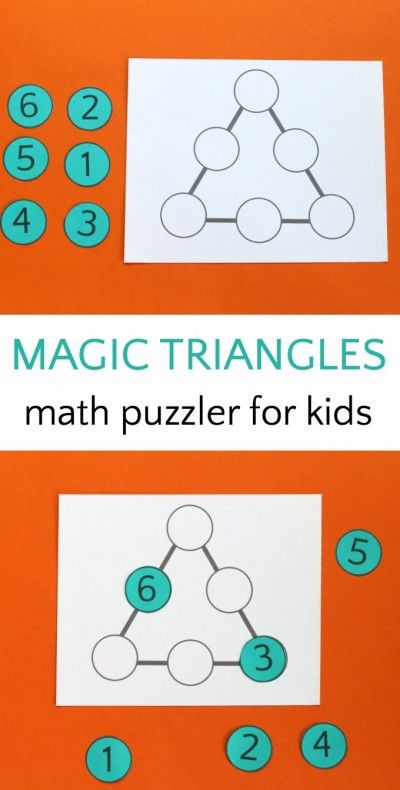 Magic triangle math puzzle for kids. Classify This Game, Triangle Math, Math Night, Math Enrichment, Math Riddles, Math Puzzles, Puzzle For Kids, Math Problem Solving, Math Challenge