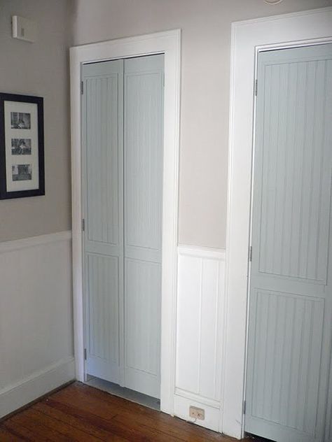 louvered to beadboard closet doors - Vintage Simple Home Bifold Doors Makeover, French Closet Doors, Closet Door Makeover, Bifold Closet Doors, Funky Junk Interiors, Hall Closet, Bead Board, Weekend House, Remodel Inspiration