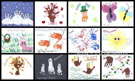 Gift Given: Kid’s handprint calendar Homemade Calendar, Handprint Calendar, Calendar Craft, Footprint Art, Handprint Crafts, Printable Calendar Template, Calendar Gifts, Print Calendar, Handprint Art