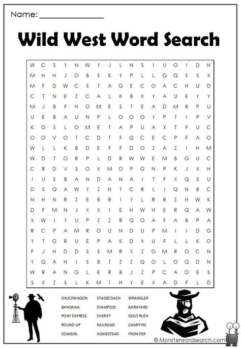 awesome Wild West Word Search Wild West Printables Free, Wild West Themed Crafts, Wild West Party Activities, Wild West Theme Preschool Activities, Wild Wild West Activities For Kids, Wild West Games For Kids, Wild West Crafts For Kids, Wild West Activities For Kids, Stone Age Activities