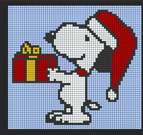 Crochet Pixel Pattern Christmas, Alpha Pattern Crochet Blanket, Movie Alpha Pattern, Alpha Pattern Christmas, Snoopy Alpha Pattern, Christmas Alpha Patterns, Snoopy Cross Stitch, Present Cartoon, Pixel Art Noel