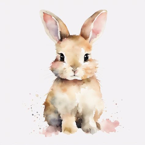 Bunny Drawing Watercolor, Watercolor Animal Paintings, Cute Bunny Watercolor, Bunny Watercolor Painting, Watercolour Rabbit, Watercolour Bunny, Watercolor Rabbit, Watercolour Animals, Kids Bedroom Art