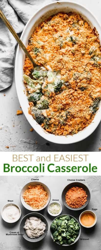 This delicious and easy Broccoli Casserole recipe uses fresh broccoli florets (or frozen) tossed in a creamy sauce, with cheese crackers baked on top. via @betrfromscratch Broccoli Casserole With Cheese Its, Broccoli Cheese Potato Casserole, Frozen Broccoli Casserole Easy, Brocolli Side Recipes, Broccoli Slow Cooker Recipes, Broccoli Recipes Frozen, Southern Broccoli Casserole, Easy Frozen Broccoli Recipes, Mushroom And Broccoli Recipes