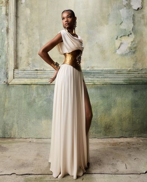 Greek Fashion Modern, Ancient Greece Clothing, Ancient Greek Dress, Ancient Greek Clothing, Greece Women, Krikor Jabotian, Rome Outfits, Greek Dress, Goddess Outfit