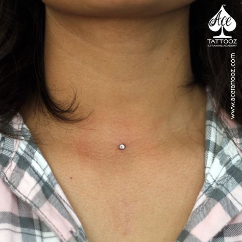 Tattoo With Dermal Piercing, Neck Dermal Piercing, Dermal Ideas, Dermal Piercing Chest, Chest Dermal, Neck Piercing, Chest Ideas, Dope Tattoos For Women, Dermal Piercing