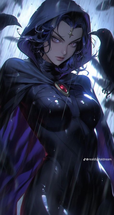 Raven Justice League, Teen Titans Go Characters, Old Teen Titans, Raven Fanart, Superhero Images, Raven Cosplay, Raven Beast Boy, Teen Titans Fanart, Dc Comics Wallpaper