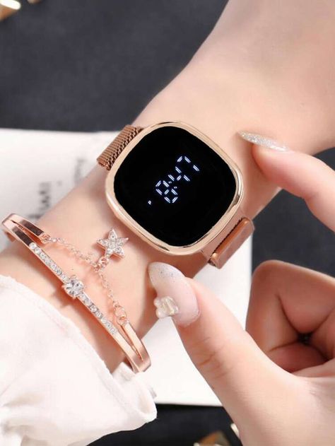 Digital Watches Women, Latest Women Watches, Watch Set, Women's Watches, Kids Watches, Gold Rhinestone, Rhinestone Bracelet, Watch Gifts, Kids Jewelry