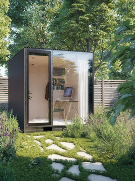 Build a simple place to work in the backyard that will give you your own space to get your job done. A full glass wall gives you light, an open feeling and makes you feel like you are working in nature. #workshed #backyardoffice #workathome #workin2020 Prefab Office, Small Garden Office, Ruang Tv, Office Shed, Shed Office, Garden Pods, Tiny Office, Cottage Exteriors, Garden Home Office