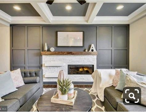 Family Room Walls, Board And Batten Wall, Accent Walls In Living Room, U Bahn, Living Room Remodel, Board And Batten, Coffered Ceiling, Fireplace Wall, Room Remodeling