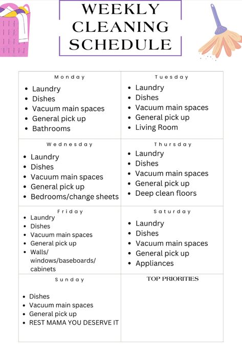 How to have a clean home. Free printable house cleaning schedule. Weekly house cleaning schedule. House cleaning tips. A clean home is a happy home. Weekly House Cleaning Schedule, Printable House Cleaning Schedule, Cleaning Schedule Weekly, Weekly House Cleaning, Cleaning Template, House Cleaning Schedule, Printable House, Appliance Cabinet, Clean House Schedule