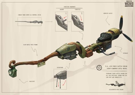 ArtStation - WW2 American Witch Broom, Jon Cameron Li Ww2 American, Diesel Punk, Modern Magic, Props Art, Magical Life, Fantasy Props, Witch Broom, D&d Dungeons And Dragons, Dungeons And Dragons Homebrew