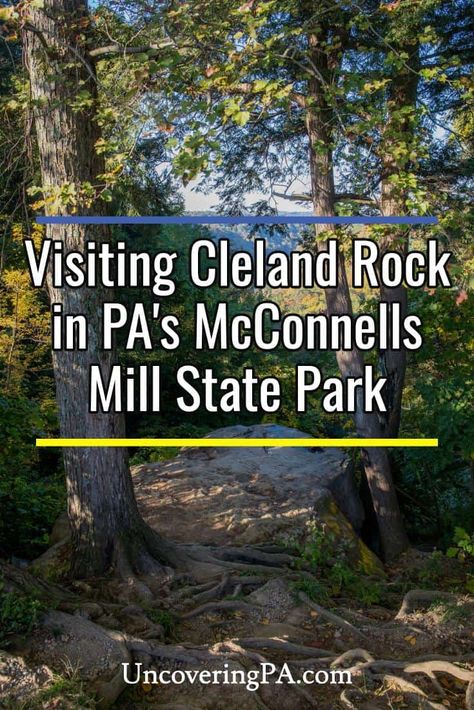 Cleland Rock is a beautiful overlook in Pennsylvania's McConnells Mill State Park. Find out everything you need to know to visit this great spot in one of PA's best parks. Pennsylvania Waterfalls, Pennsylvania Travel, Waterfall Pictures, Lawrence County, Allegheny County, Waterfall Photo, Relaxing Travel, Spring Trip, North America Travel