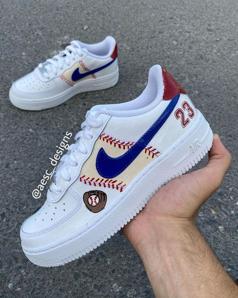 Baseball Air Force 1 Custom Check more at https://danielcustoms.com/product/baseball-air-force-1-custom/ Custom Air Force 1 For Men, Custom Air Force 1 Diy, Custom Air Force 1 Men, Custom Air Force Ones, Air Force One Shoes, Custom Sneakers Diy, Af1 Custom, Painted Nikes, Custom Af1